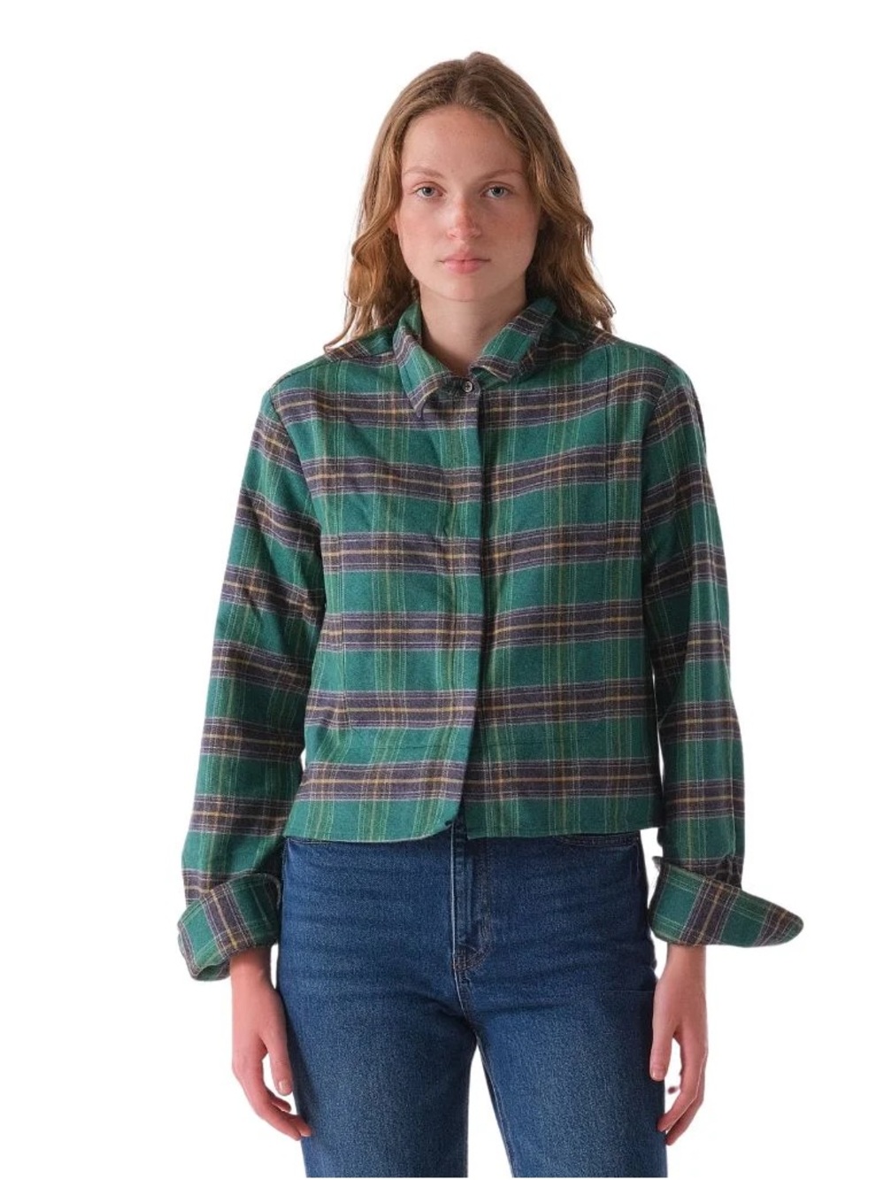 Cissa The Bib Shirt Japanese Flannel Green Plaid - Picture 10 of 10